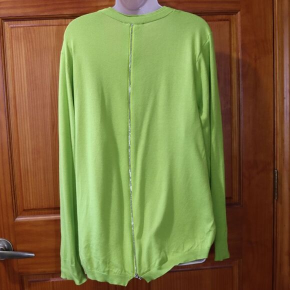 Kenneth Cole Lime Green Cardigan Exposed Zipper Sheer Back LG - Picture 5 of 16